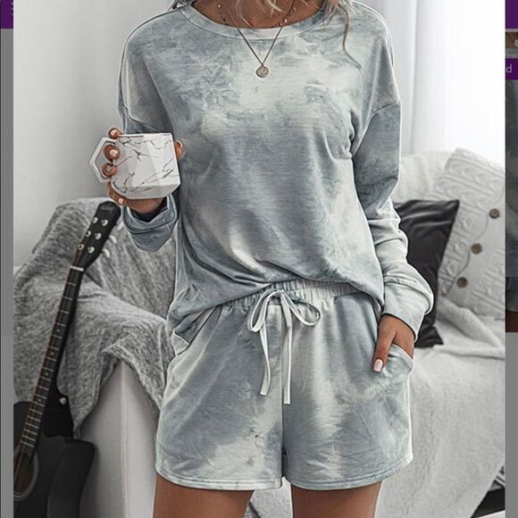 Gray & White Tie Dye Lounge Set - Picture 2 of 5
